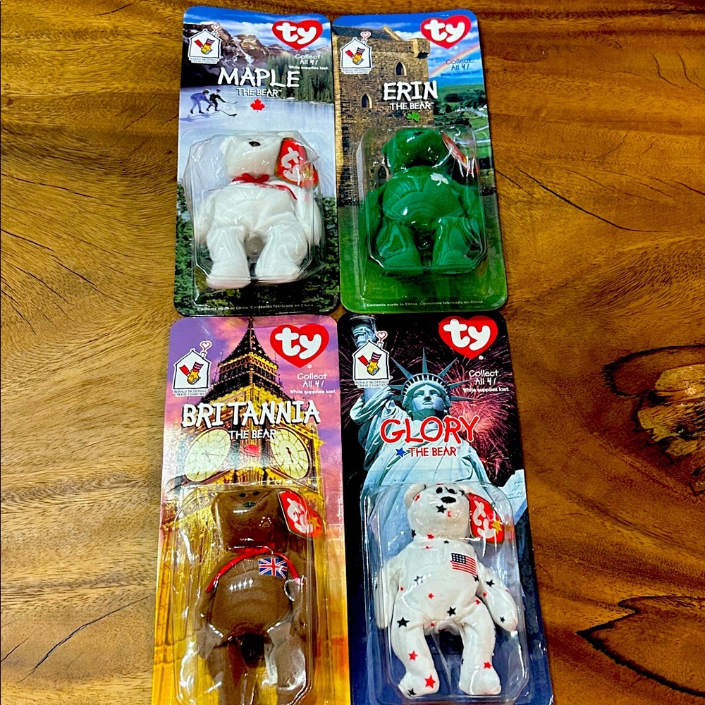 McDonald’s 1999 Mini Ty Beanie Babies Bears  - Maple, Erin, Britannia, Glory